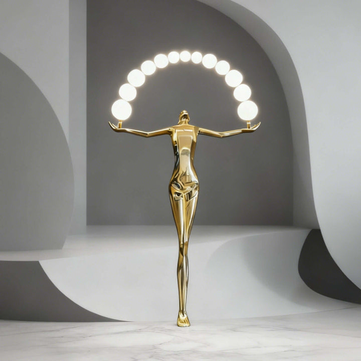 Lunari Sculpture Floor Lamp – Golden Sculpture Living Room Floor Lamp