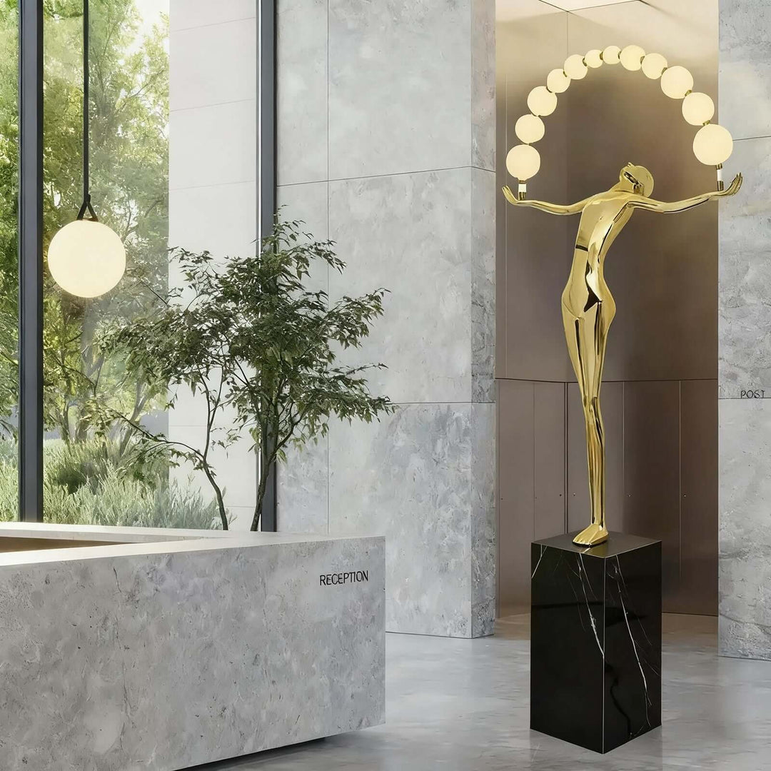 Lunari Sculpture Floor Lamp – Golden Sculpture Living Room Floor Lamp