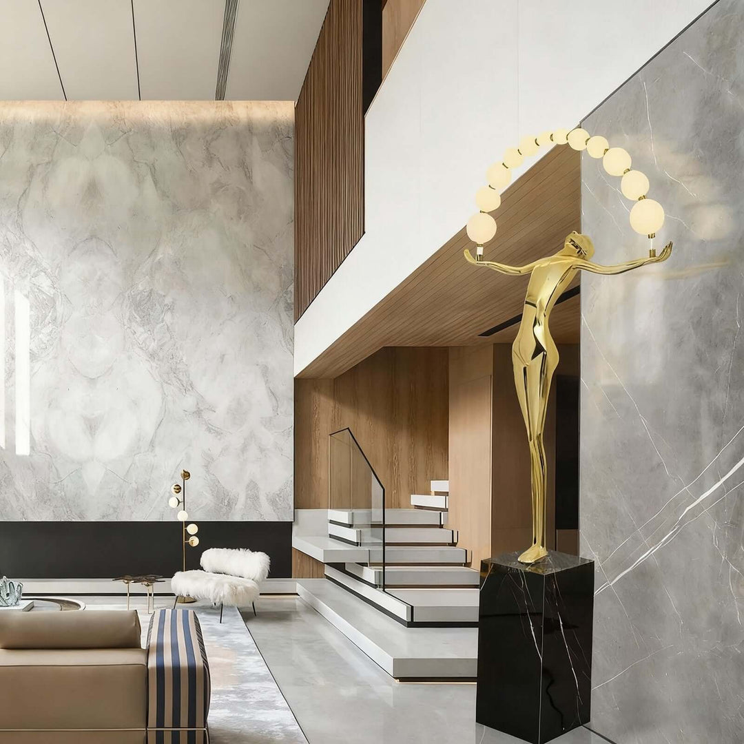Lunari Sculpture Floor Lamp – Golden Sculpture Living Room Floor Lamp