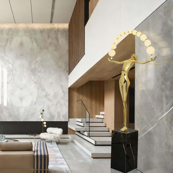 Lunari Sculpture Floor Lamp – Golden Sculpture Living Room Floor Lamp