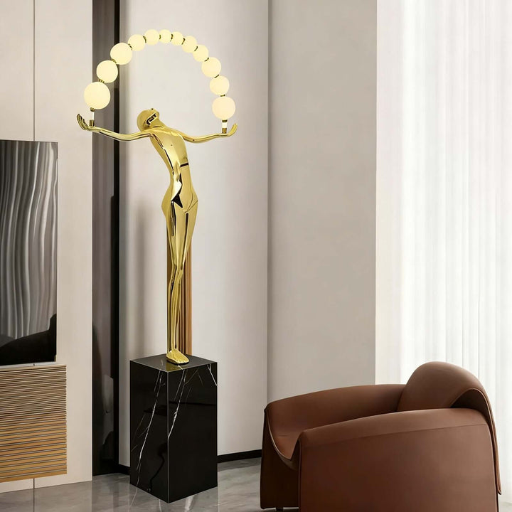 Lunari Sculpture Floor Lamp – Golden Sculpture Living Room Floor Lamp