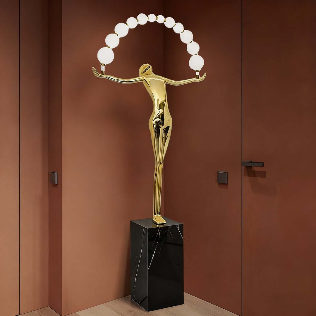 Lunari Sculpture Floor Lamp – Golden Sculpture Living Room Floor Lamp