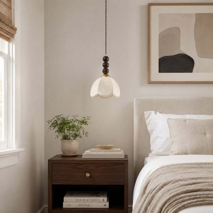 Lunavo Pendant Light – French Vintage Fabric Shade Bedside Lamp | Vinlighting