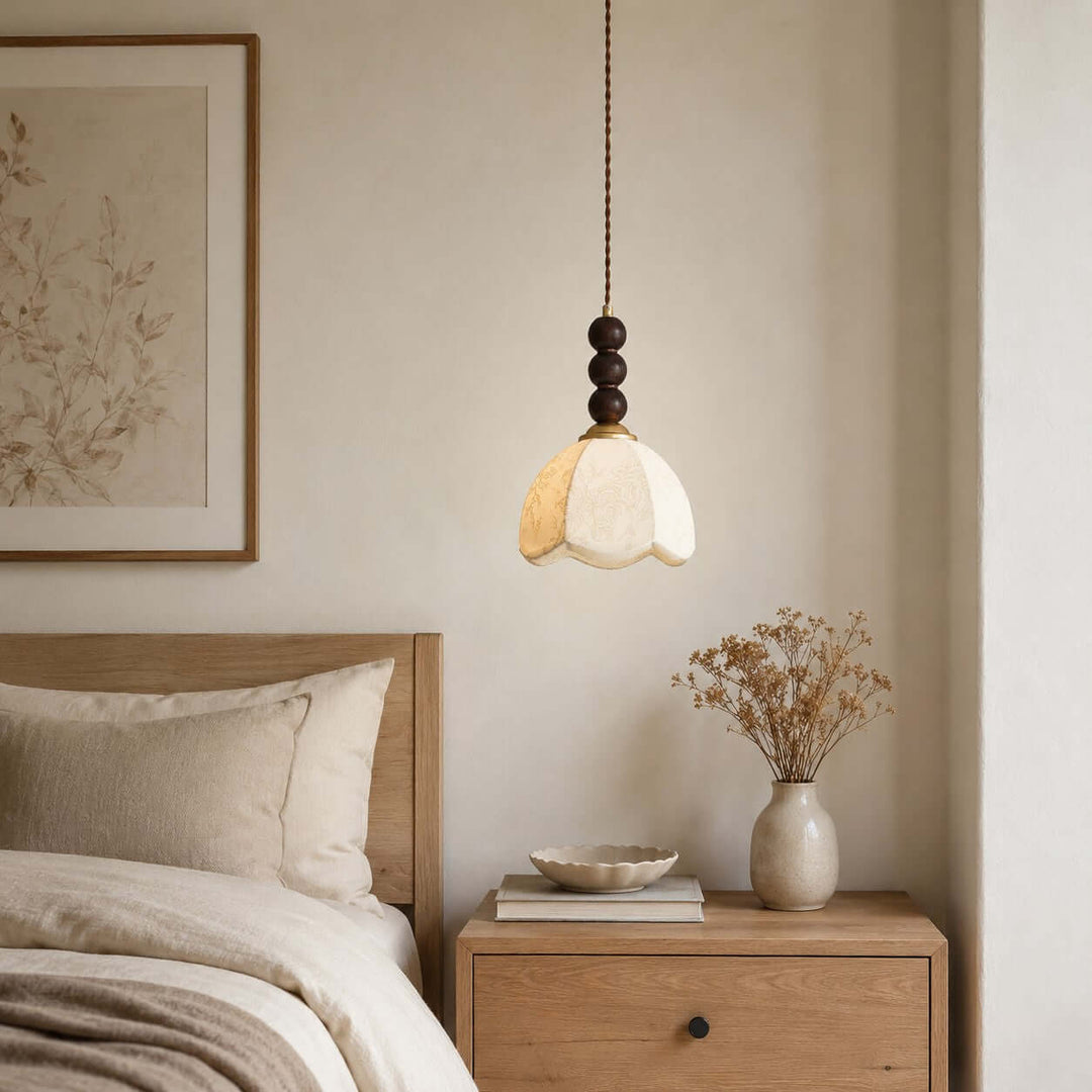 Lunavo Pendant Light – French Vintage Fabric Shade Bedside Lamp | Vinlighting