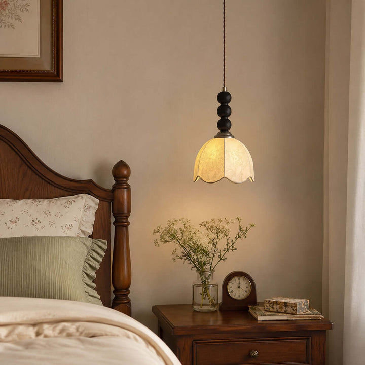 Lunavo Pendant Light – French Vintage Fabric Shade Bedside Lamp | Vinlighting