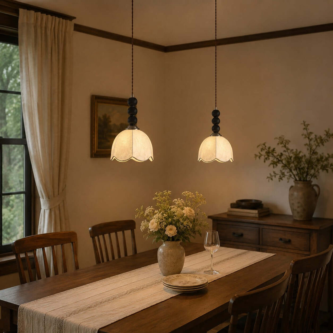 Lunavo Pendant Light – French Vintage Fabric Shade Bedside Lamp | Vinlighting