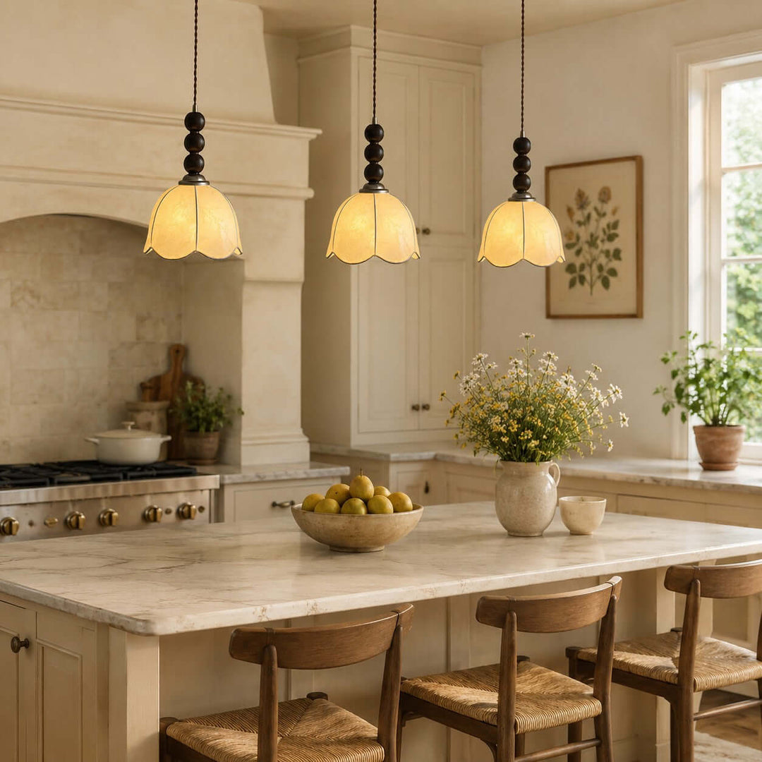 Lunavo Pendant Light – French Vintage Fabric Shade Bedside Lamp | Vinlighting