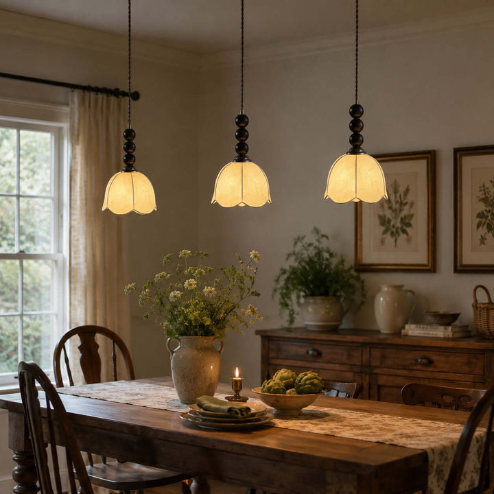 Lunavo Pendant Light – French Vintage Fabric Shade Bedside Lamp | Vinlighting