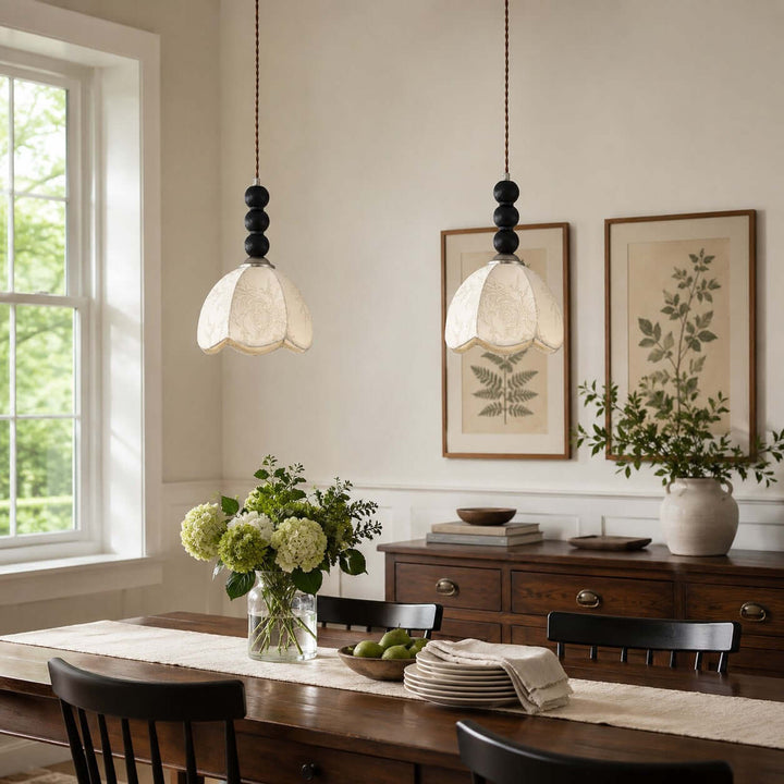 Lunavo Pendant Light – French Vintage Fabric Shade Bedside Lamp | Vinlighting