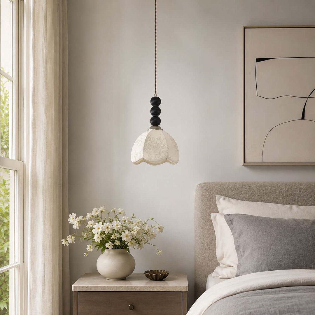 Lunavo Pendant Light – French Vintage Fabric Shade Bedside Lamp | Vinlighting