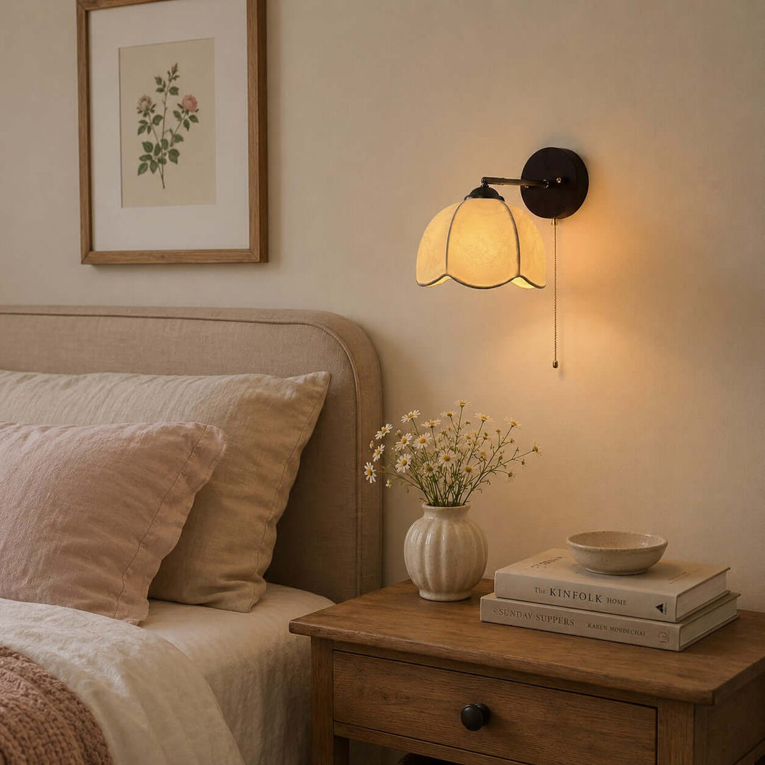 Lunavo Wall Sconce – French Vintage Fabric Shade Wall Lamp for Bedside | Vinlighting