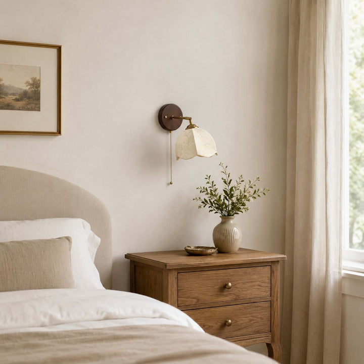 Lunavo Wall Sconce – French Vintage Fabric Shade Wall Lamp for Bedside | Vinlighting