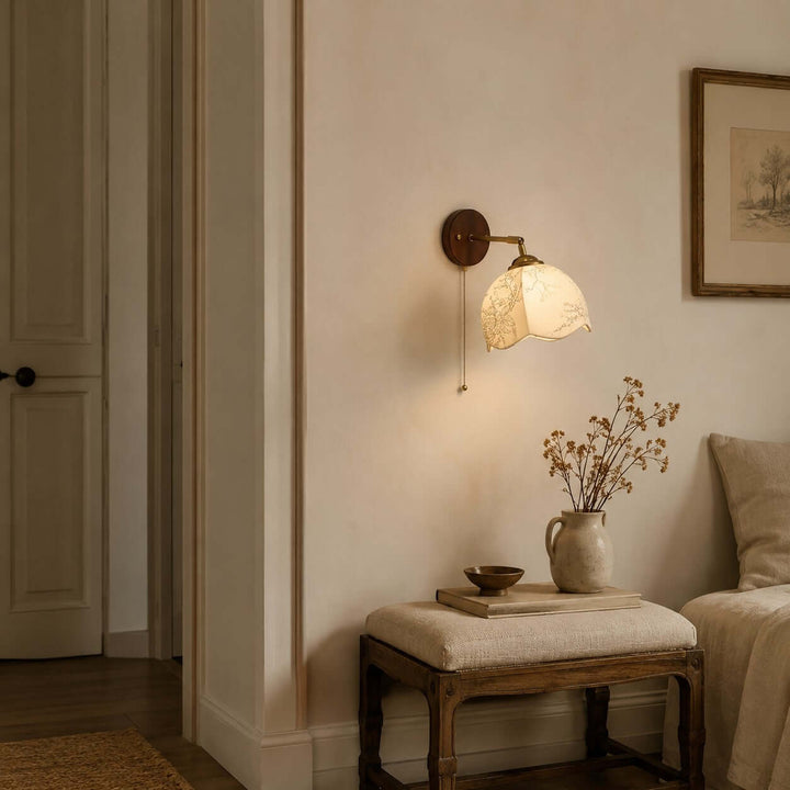 Lunavo Wall Sconce – French Vintage Fabric Shade Wall Lamp for Bedside | Vinlighting