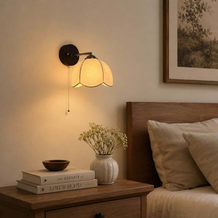 Lunavo Wall Sconce – French Vintage Fabric Shade Wall Lamp for Bedside | Vinlighting