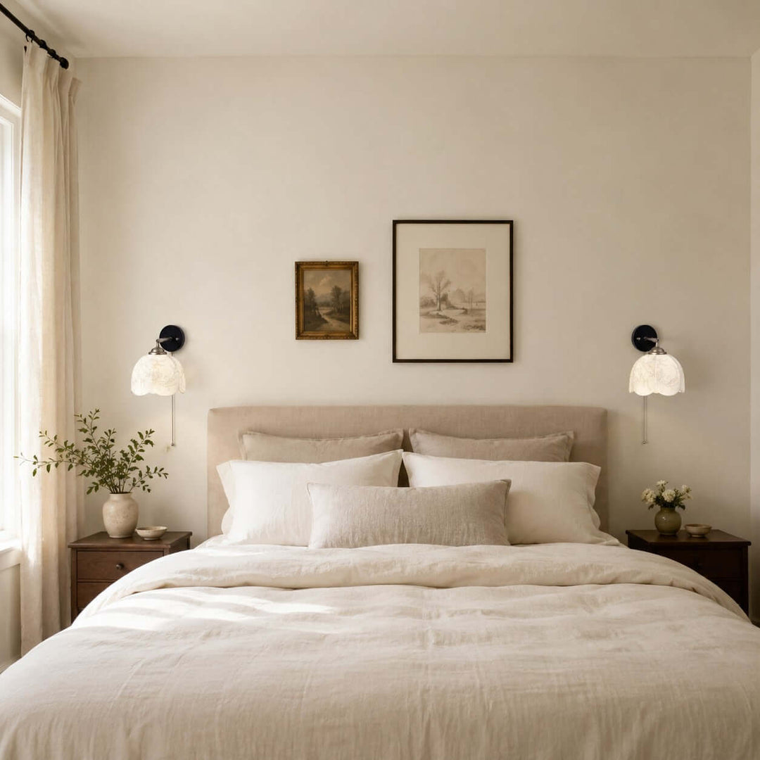 Lunavo Wall Sconce – French Vintage Fabric Shade Wall Lamp for Bedside | Vinlighting