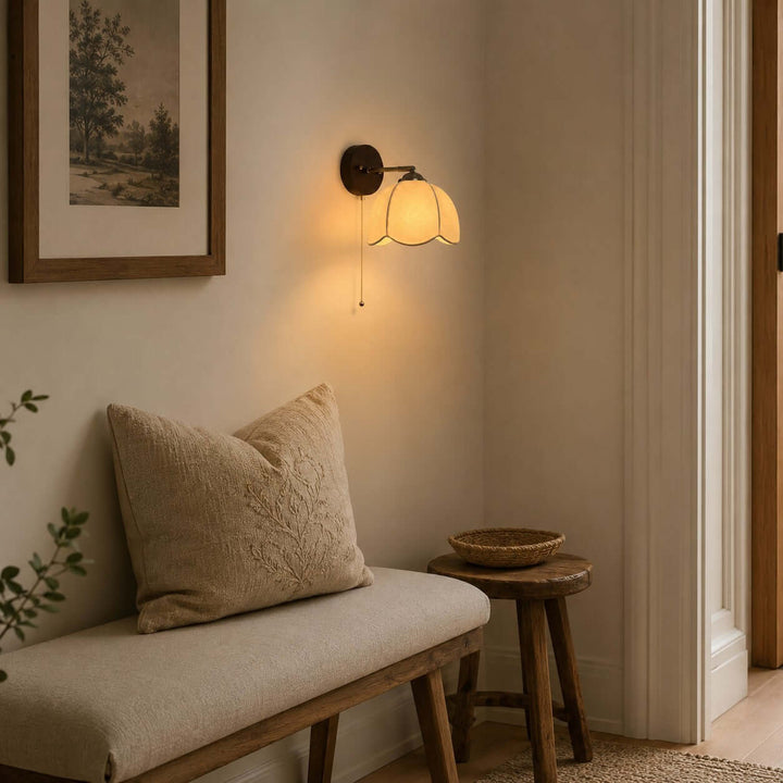 Lunavo Wall Sconce – French Vintage Fabric Shade Wall Lamp for Bedside | Vinlighting