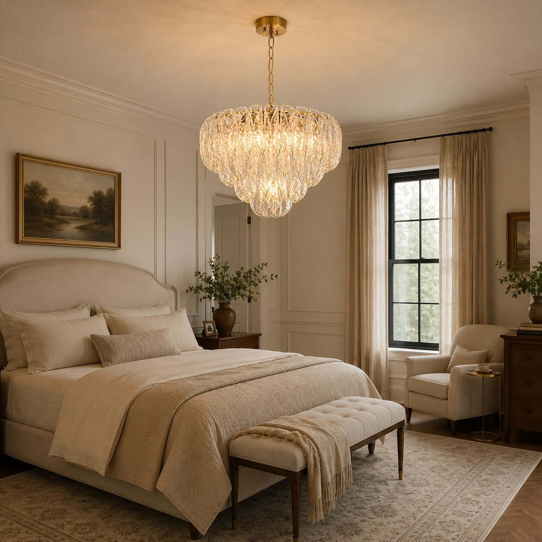 Elegant Tiered Glass Leaf Chandelier Modern Dining Room Light