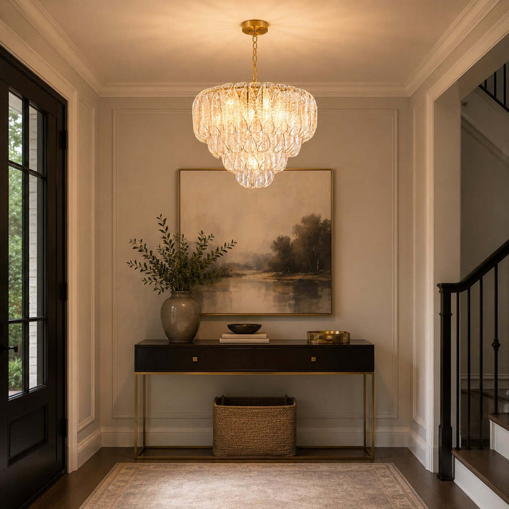 Elegant Tiered Glass Leaf Chandelier Modern Dining Room Light