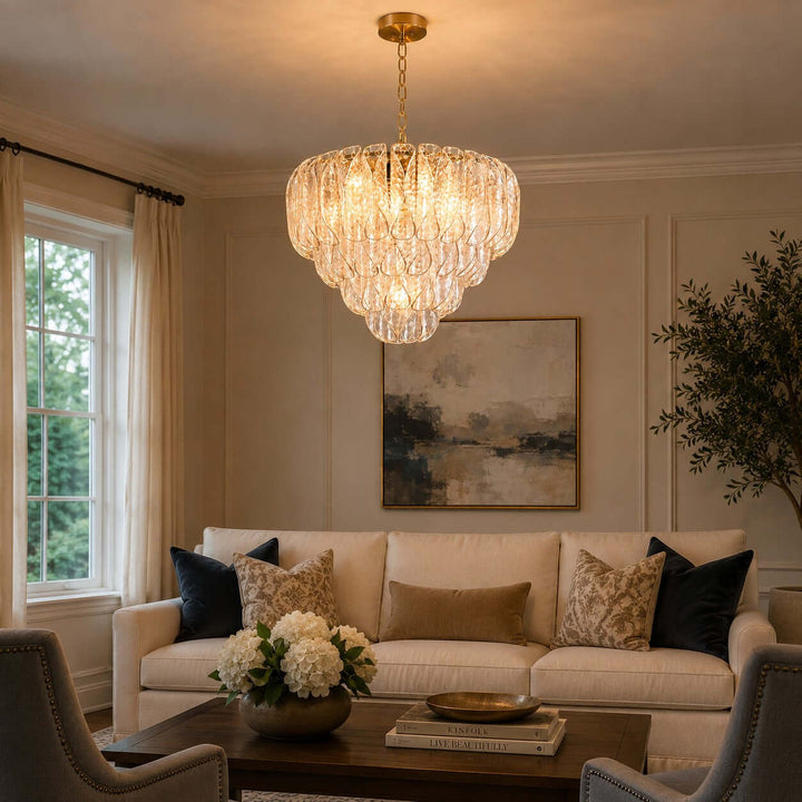 Elegant Tiered Glass Leaf Chandelier Modern Dining Room Light