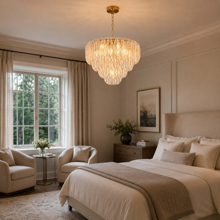 Elegant Tiered Glass Leaf Chandelier Modern Dining Room Light