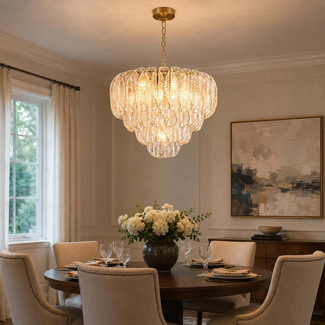 Elegant Tiered Glass Leaf Chandelier Modern Dining Room Light
