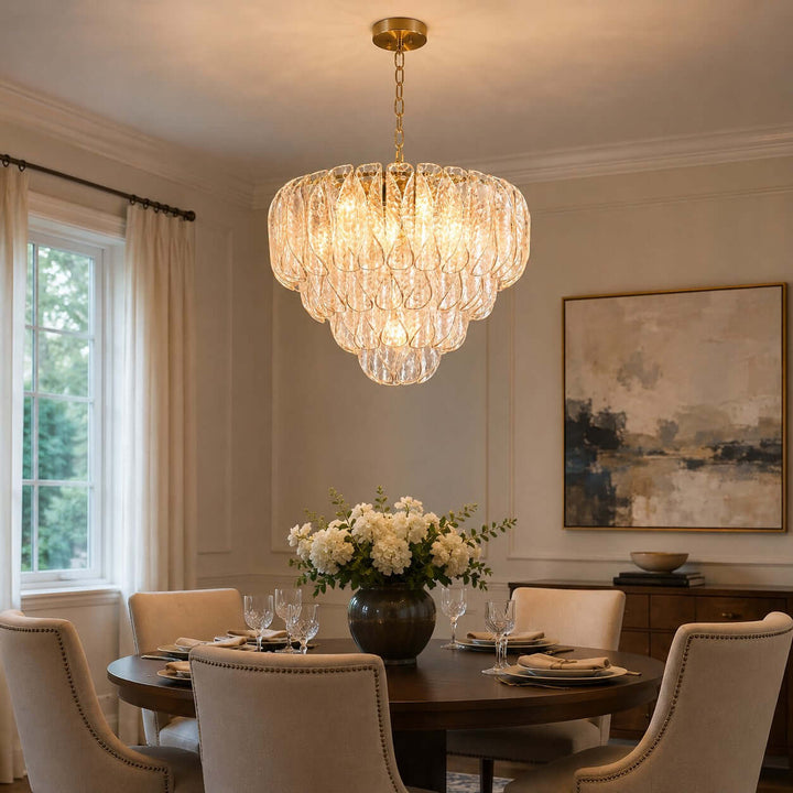 Elegant Tiered Glass Leaf Chandelier Modern Dining Room Light