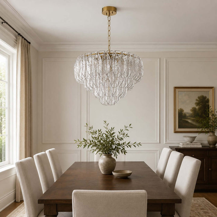 Elegant Tiered Glass Leaf Chandelier Modern Dining Room Light