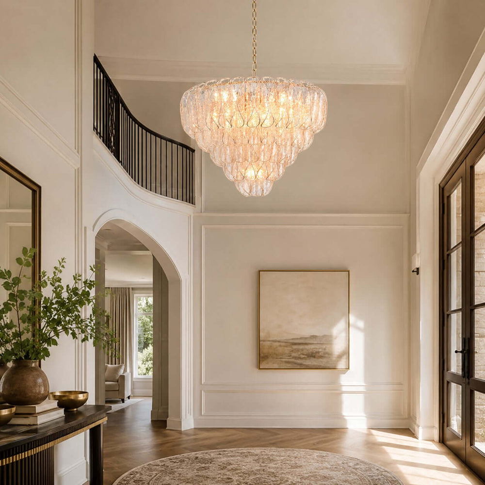 Elegant Tiered Glass Leaf Chandelier Modern Dining Room Light