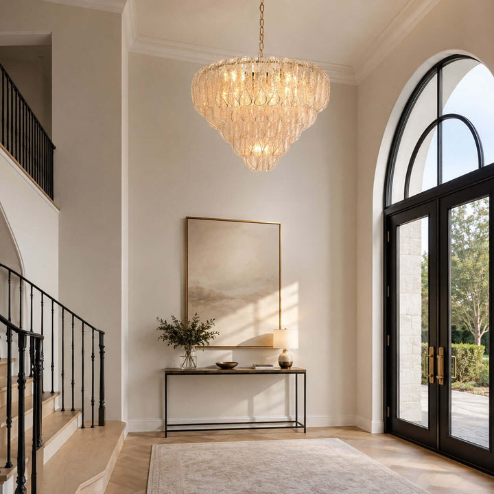 Elegant Tiered Glass Leaf Chandelier Modern Dining Room Light