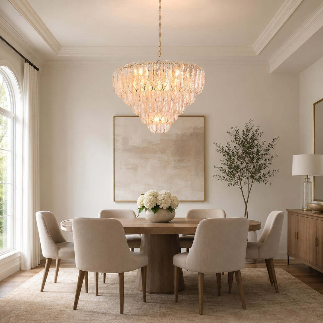 Elegant Tiered Glass Leaf Chandelier Modern Dining Room Light