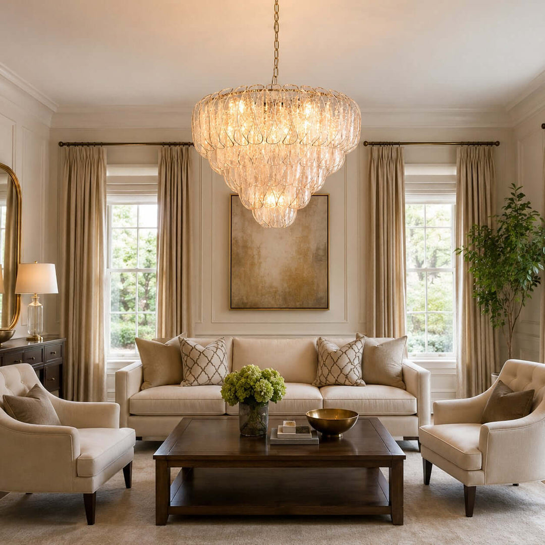 Elegant Tiered Glass Leaf Chandelier Modern Dining Room Light