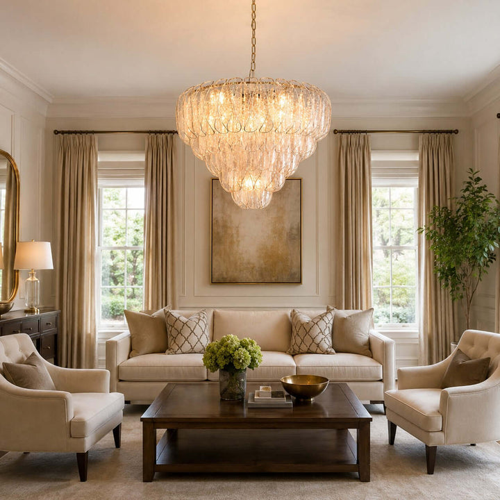 Elegant Tiered Glass Leaf Chandelier Modern Dining Room Light