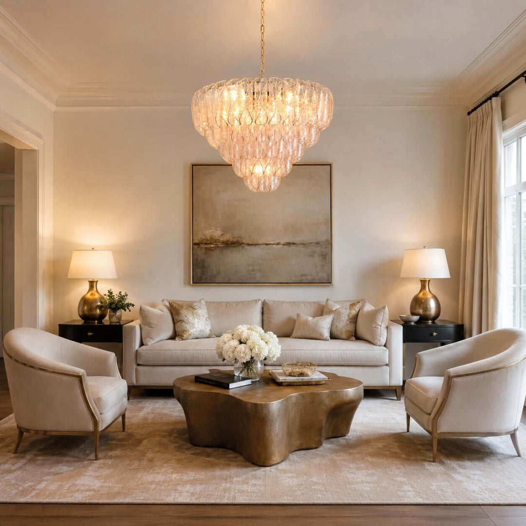Elegant Tiered Glass Leaf Chandelier Modern Dining Room Light