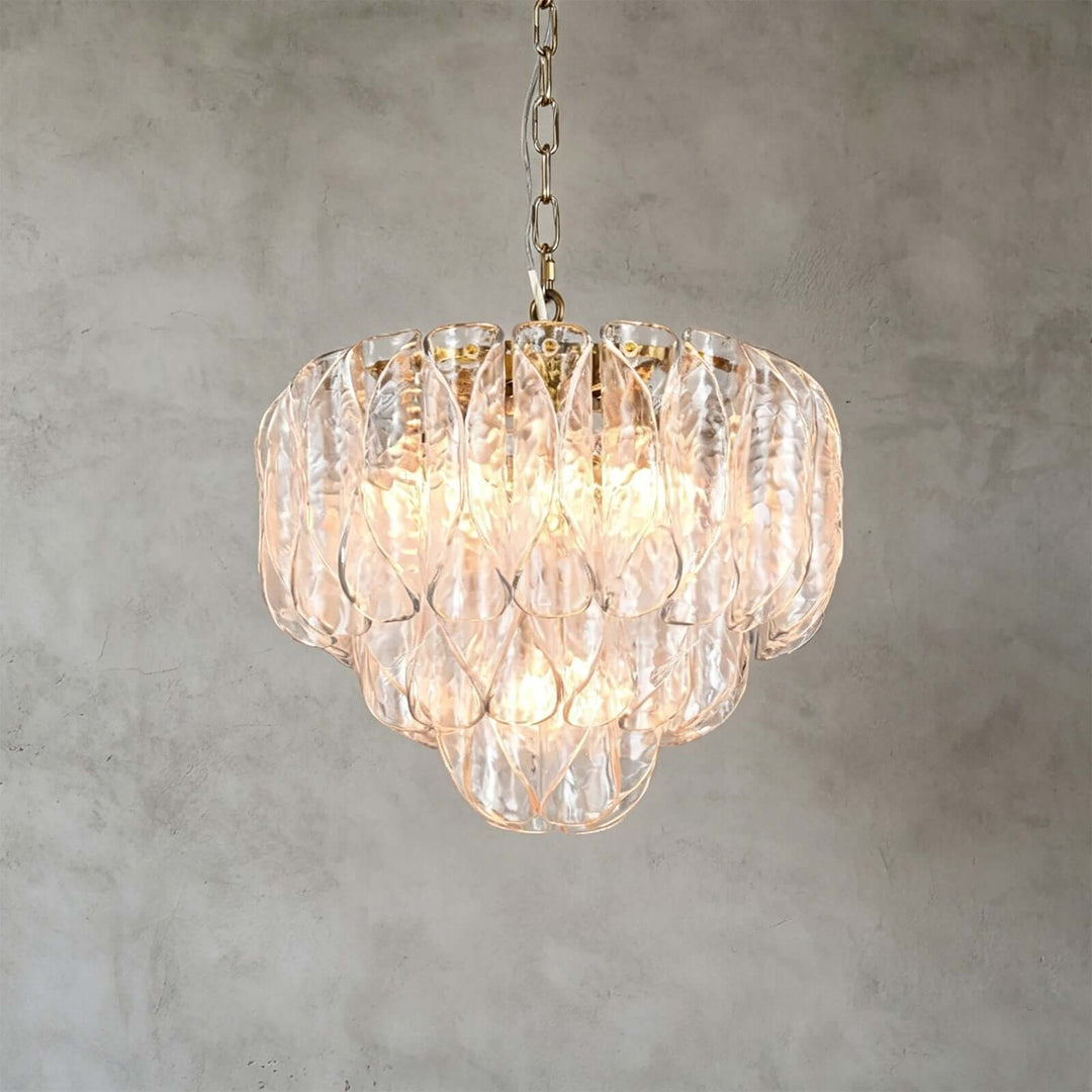 Elegant Tiered Glass Leaf Chandelier Modern Dining Room Light