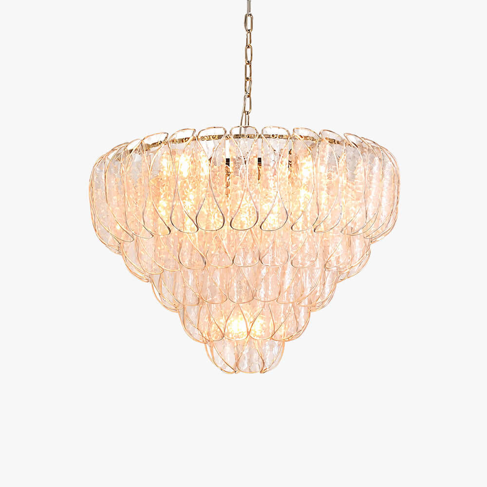 Elegant Tiered Glass Leaf Chandelier Modern Dining Room Light
