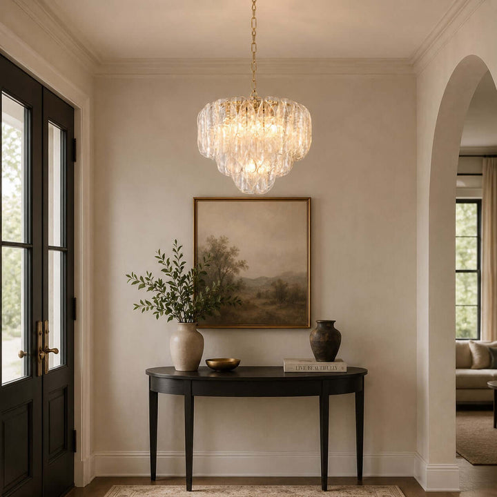 Elegant Tiered Glass Leaf Chandelier Modern Dining Room Light