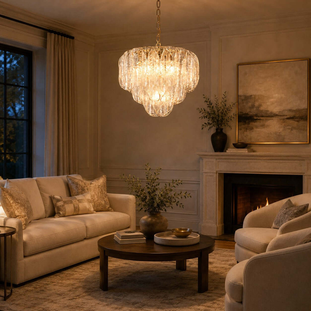 Elegant Tiered Glass Leaf Chandelier Modern Dining Room Light