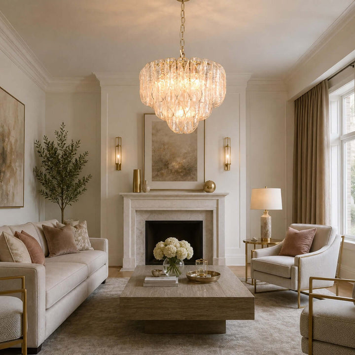 Elegant Tiered Glass Leaf Chandelier Modern Dining Room Light