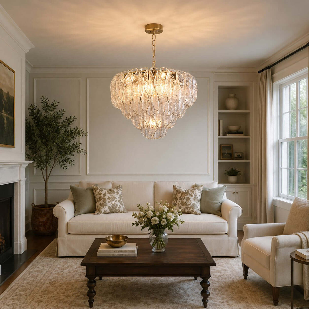 Elegant Tiered Glass Leaf Chandelier Modern Dining Room Light