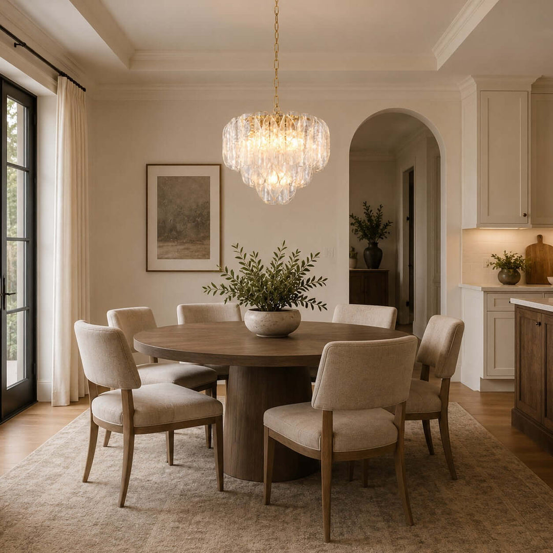 Elegant Tiered Glass Leaf Chandelier Modern Dining Room Light