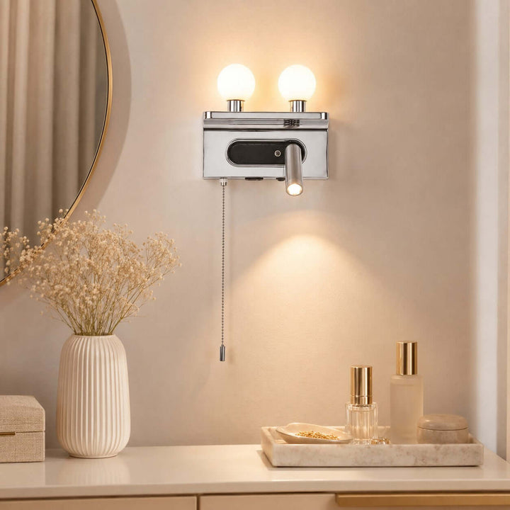 Luneth Bedside Wall Sconce with Glass Globes and Reading Light