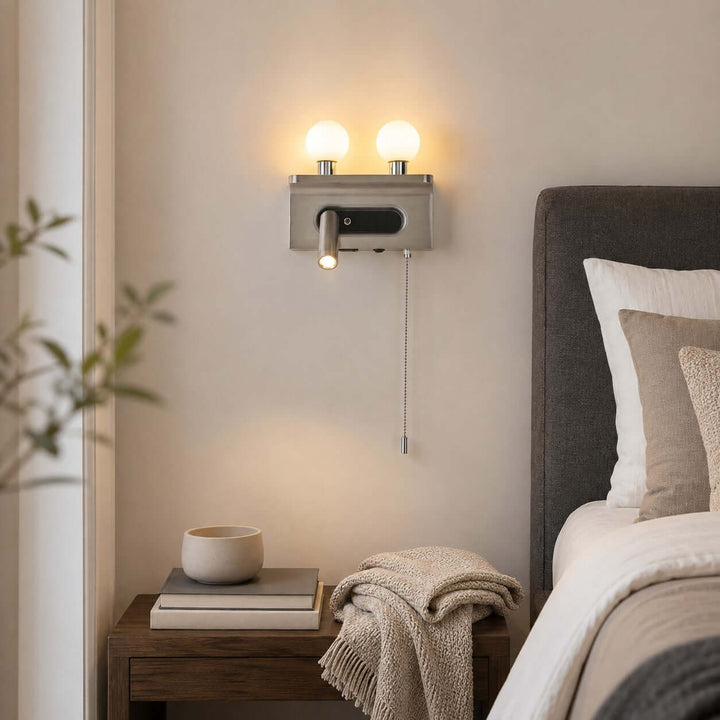 Luneth Bedside Wall Sconce with Glass Globes and Reading Light