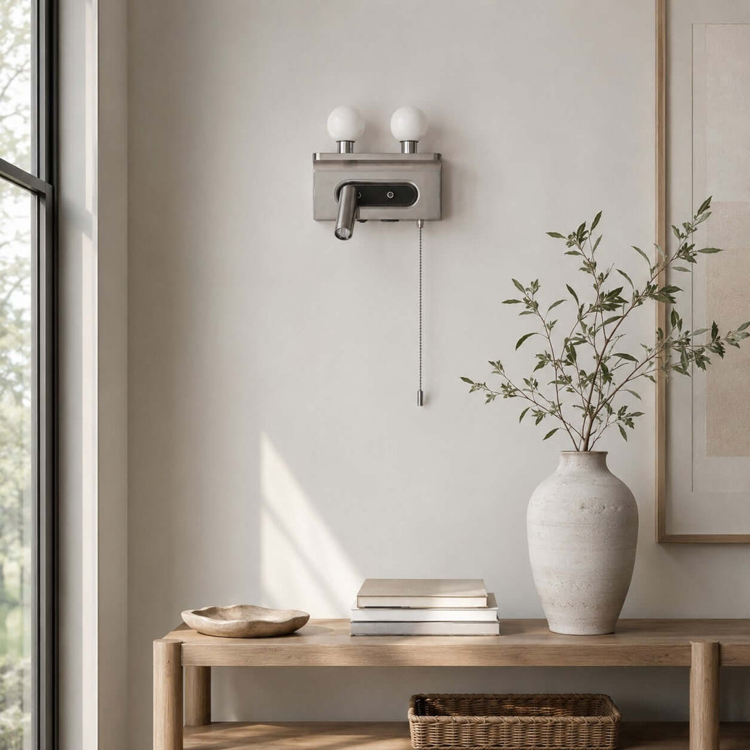 Luneth Bedside Wall Sconce with Glass Globes and Reading Light