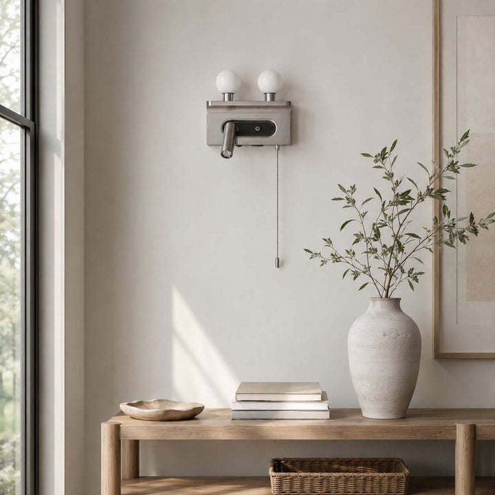 Luneth Bedside Wall Sconce with Glass Globes and Reading Light