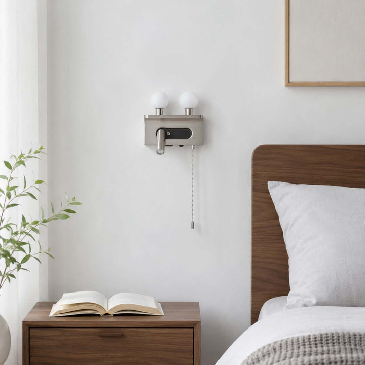 Luneth Bedside Wall Sconce with Glass Globes and Reading Light