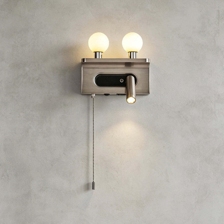 Luneth Bedside Wall Sconce with Glass Globes and Reading Light