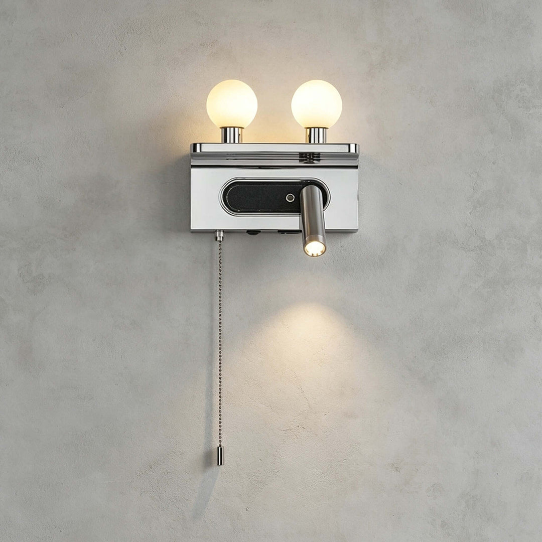 Luneth Bedside Wall Sconce with Glass Globes and Reading Light