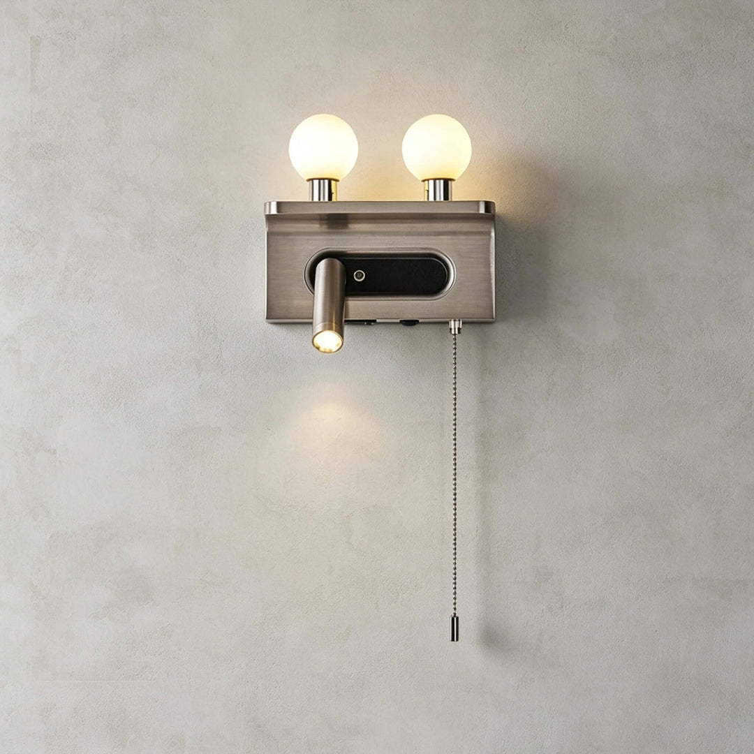 Luneth Bedside Wall Sconce with Glass Globes and Reading Light