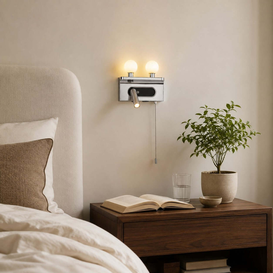 Luneth Bedside Wall Sconce with Glass Globes and Reading Light