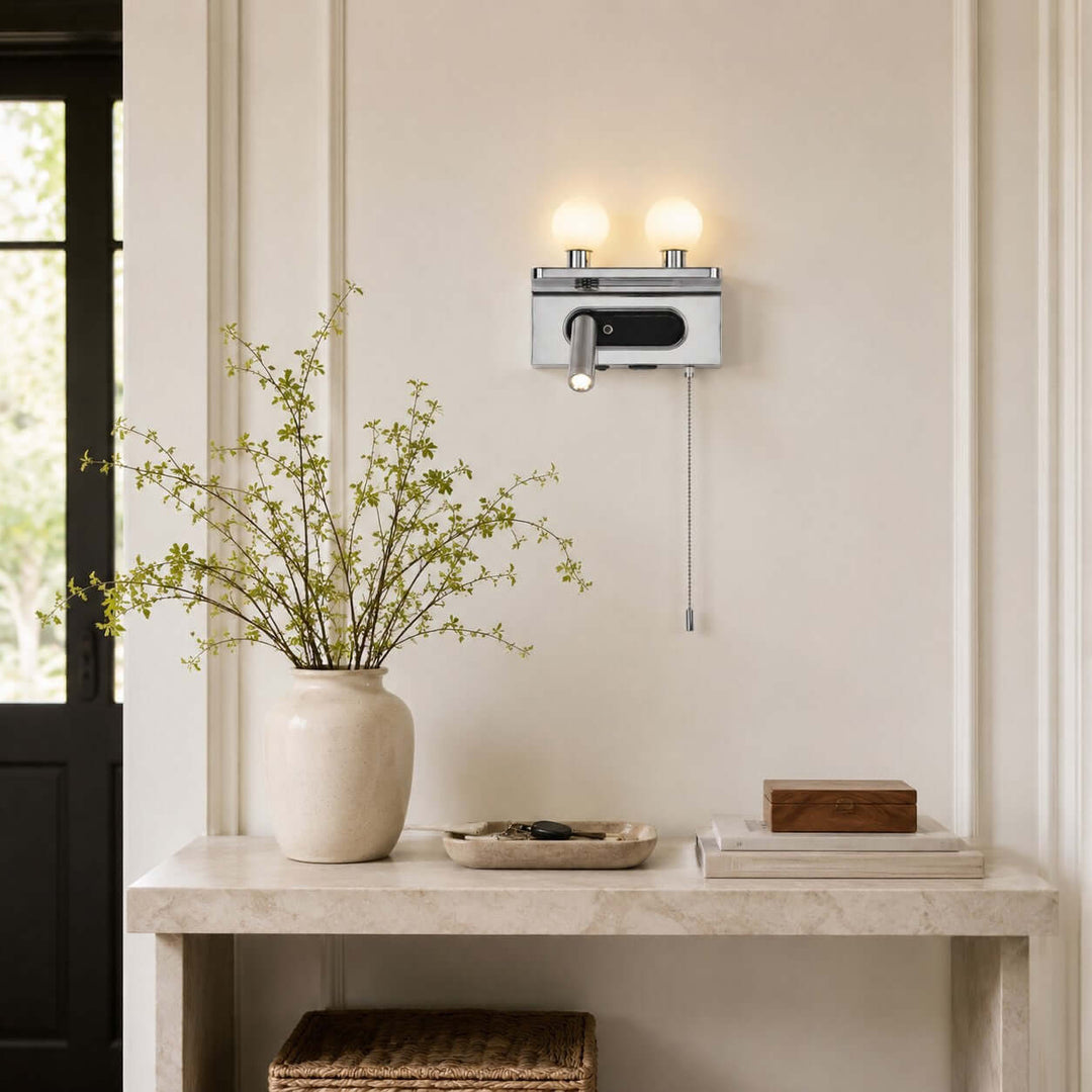 Luneth Bedside Wall Sconce with Glass Globes and Reading Light